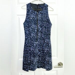 French Connection Navy and Blue Swirl Mini Dress w/ Front Zipper Detail